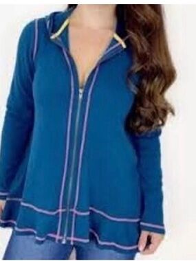 Matilda Jane Teal Blue Hooded Zip-Up with Pink Trim XL